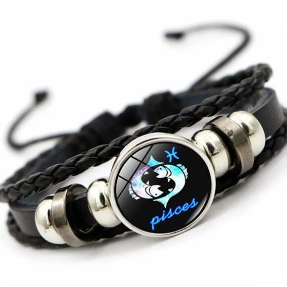PISCES Zodiac Constellations Bracelet Handwoven Beads Retro Leather Snap NWT - Picture 1 of 14